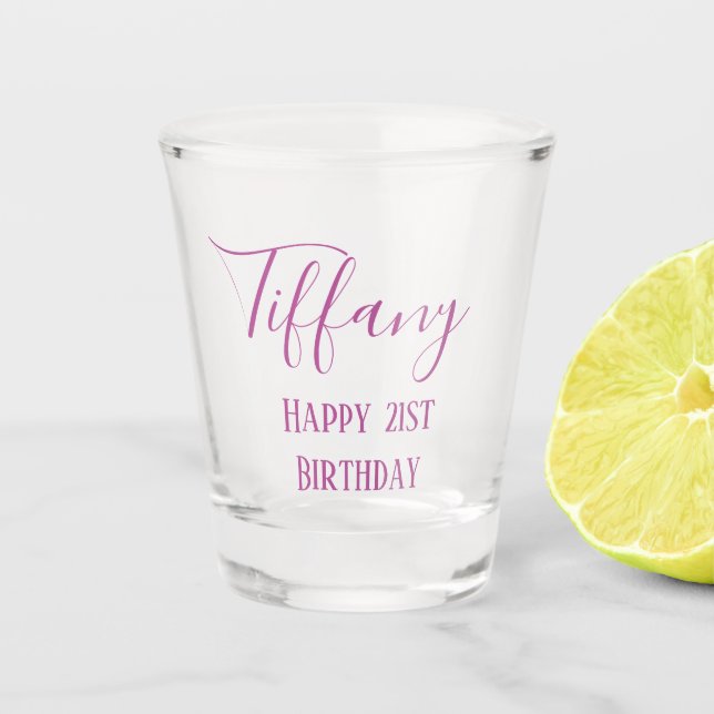 Purple 21st birthday shot glass (Front)