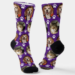 Purple 2 Pet Photo Paw Prints Cute Socks