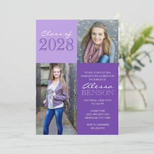 Purple 2 Toned Classic 2 Photo Graduation Invitation