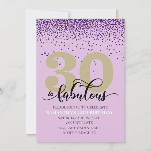 Purple 30 and Fabulous Birthday Party Invitation (Front)