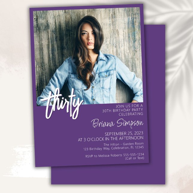 Purple 30th Birthday Photo Invitation (Creator Uploaded)
