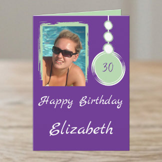 Purple 30th photo birthday card