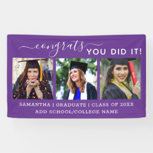 Purple 3 Photo Congrats Graduate 2022 Graduation Banner