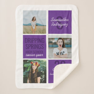 Purple 3-Photo Fun Boxes Class Year Sherpa Blanket