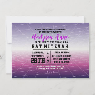 Purple 3D GAMER GAMING DIGITAL Bar Mitzvah Invitation