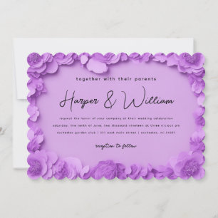 Purple 3d papercut flowers wedding invitation