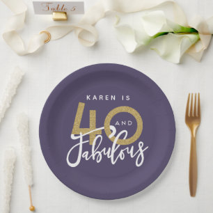 purple 40 and fabulous birthday party paper plate