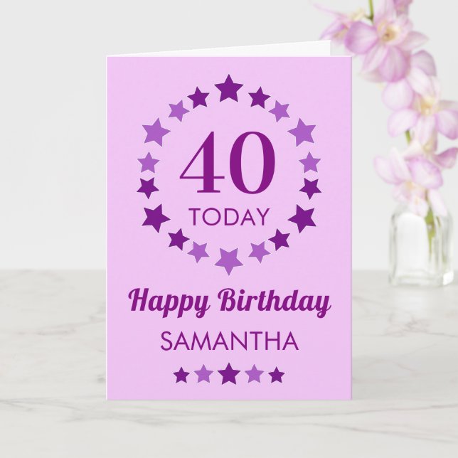 Purple 40 Today or Any Age Stars Birthday Card (Orchid)