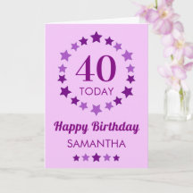 Purple 40 Today or Any Age Stars Birthday Card