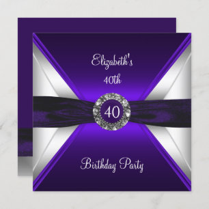 Purple 40th Birthday Diamond White Silver Party Invitation