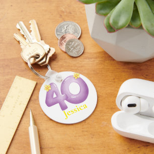 Purple 40th Birthday Golfer Gift, 40 Years Elegant Key Ring
