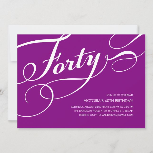 Purple 40th Birthday Invitations (Front)