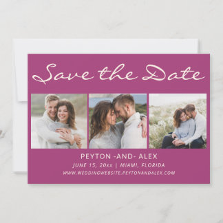 Purple 4-Photo 2-Sided Wedding Save Date  Save The Date