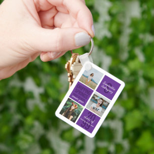 Purple 4-Photo Fun Boxes Class Year Keychain
