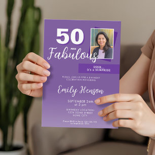 Purple 50 and Fabulous 50th Birthday Party Photo Invitation