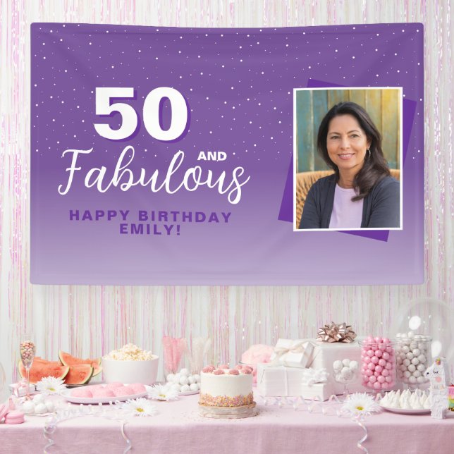 Purple 50 and Fabulous 50th Birthday Photo Banner (Party)