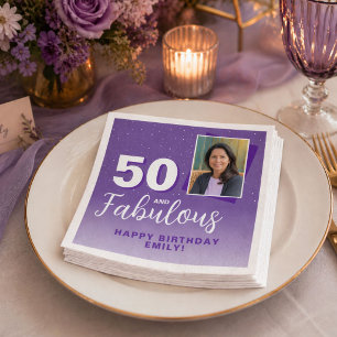 Purple 50 and Fabulous 50th Birthday Photo Napkin