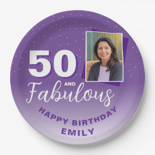 Purple 50 and Fabulous 50th Birthday Photo Paper Plate