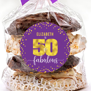 Purple 50 and Fabulous Birthday Gold Glitter Dots Classic Round Sticker