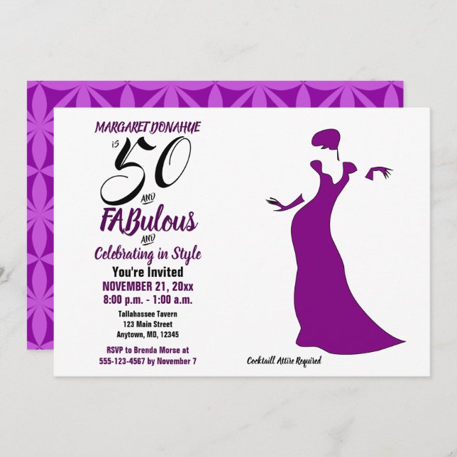 Purple 50 and FABulous Birthday Party Invitation (Front/Back)