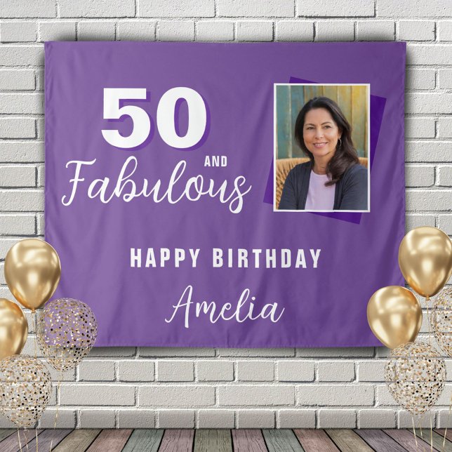 Purple 50 and Fabulous Birthday Photo Backdrop  Tapestry (Creator Uploaded)
