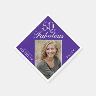 Purple 50 and Fabulous Elegant Photo 50th Birthday Napkin