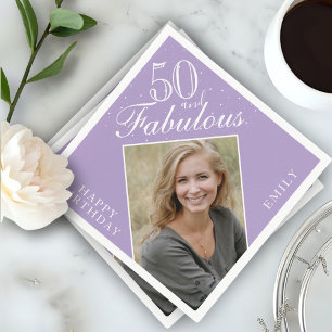 Purple 50 and Fabulous Elegant Photo 50th Birthday Napkin