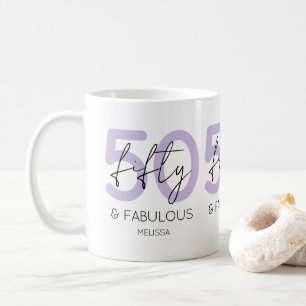 Purple 50 and fabulous Script 50th Birthday Party Coffee Mug