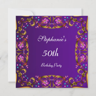 Purple 50th Birthday Party Flower Purple Invitation