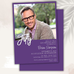 Purple 50th Birthday Photo  Invitation