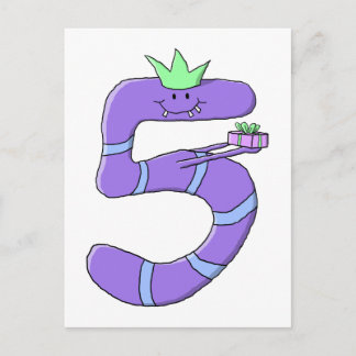 Purple 5th Birthday Cartoon. Postcard