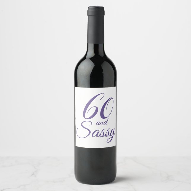 Purple 60 and Sassy Birthday Wine Label (Front)