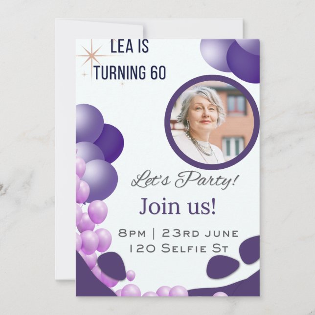 Purple 60th Birthday Invitation (Front)