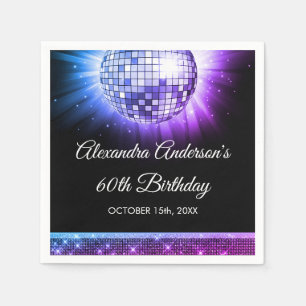 Purple 60th Birthday Party 70's Disco Ball Napkin
