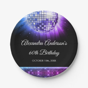Purple 60th Birthday Party 70's Disco Ball Paper Plate