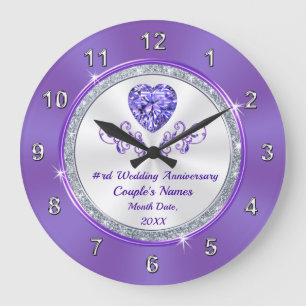 Purple 6th, 24th, 33rd Anniversary Gifts, Any Year Large Clock