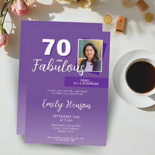 Purple 70 and Fabulous 70th Birthday Party Photo Invitation