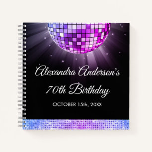 Purple 70th Birthday 70's Disco Ball Guest Book