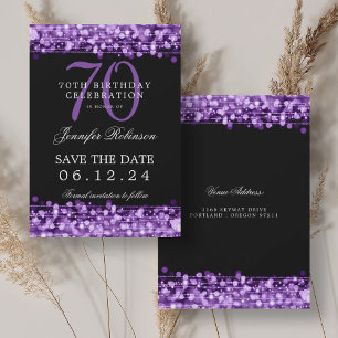 Purple 70th Birthday Save the Date Invitation