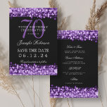 Purple 70th Birthday Save the Date w/ Details Invitation<br><div class="desc">Elegant "70th Birthday Party" design with Purple Lights and custom name and details text. Easy to use and easy to personalise. Order Today!</div>