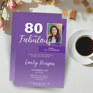 Purple 80 and Fabulous 80th Birthday Party Photo Invitation