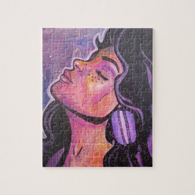 Purple 80s Pop Art Black Hair Feminine Collage Jigsaw Puzzle (Vertical)