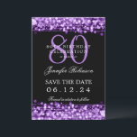 Purple 80th Birthday Save the Date w/ Details Invitation<br><div class="desc">Elegant "80th Birthday Party" design with Purple String Lights and custom name and details text. Easy to use and easy to personalise. Order Today!</div>