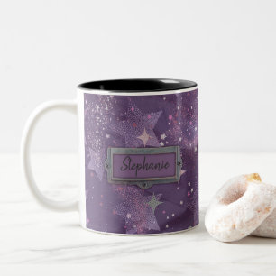 Purple 90s Retro Grunge Stars Two-Tone Coffee Mug