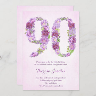 purple 90th birthday invitations, 90th Party Cards