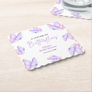 Purple A Lifetime of Butterflies Bridal Shower Paper Coaster