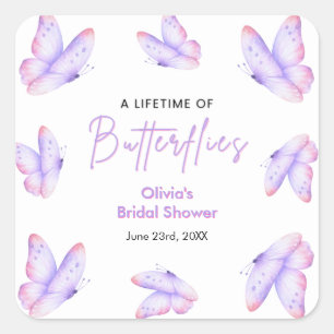 Purple A Lifetime of Butterflies Bridal Shower Square Sticker