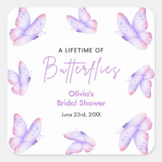 Purple A Lifetime of Butterflies Bridal Shower Square Sticker