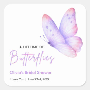 Purple A Lifetime of Butterflies Bridal Shower Square Sticker
