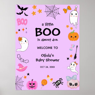 Purple A Little Boo Halloween Baby Shower Welcome  Poster